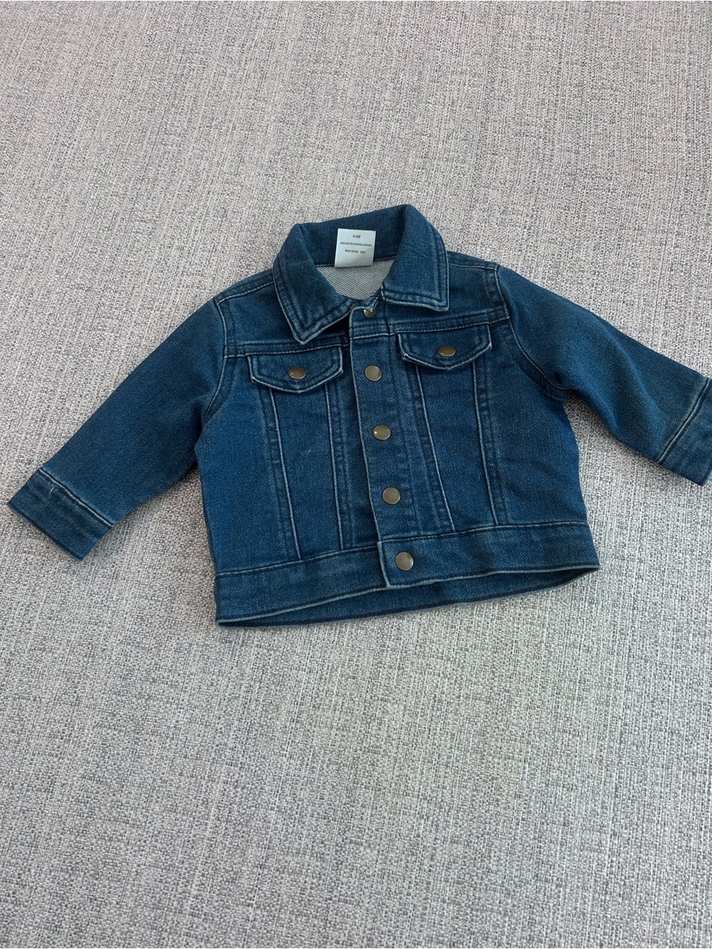 Kids Dark Blue Denim Jacket – Classic Button-Front Jean Jacket.   Size 0-3M